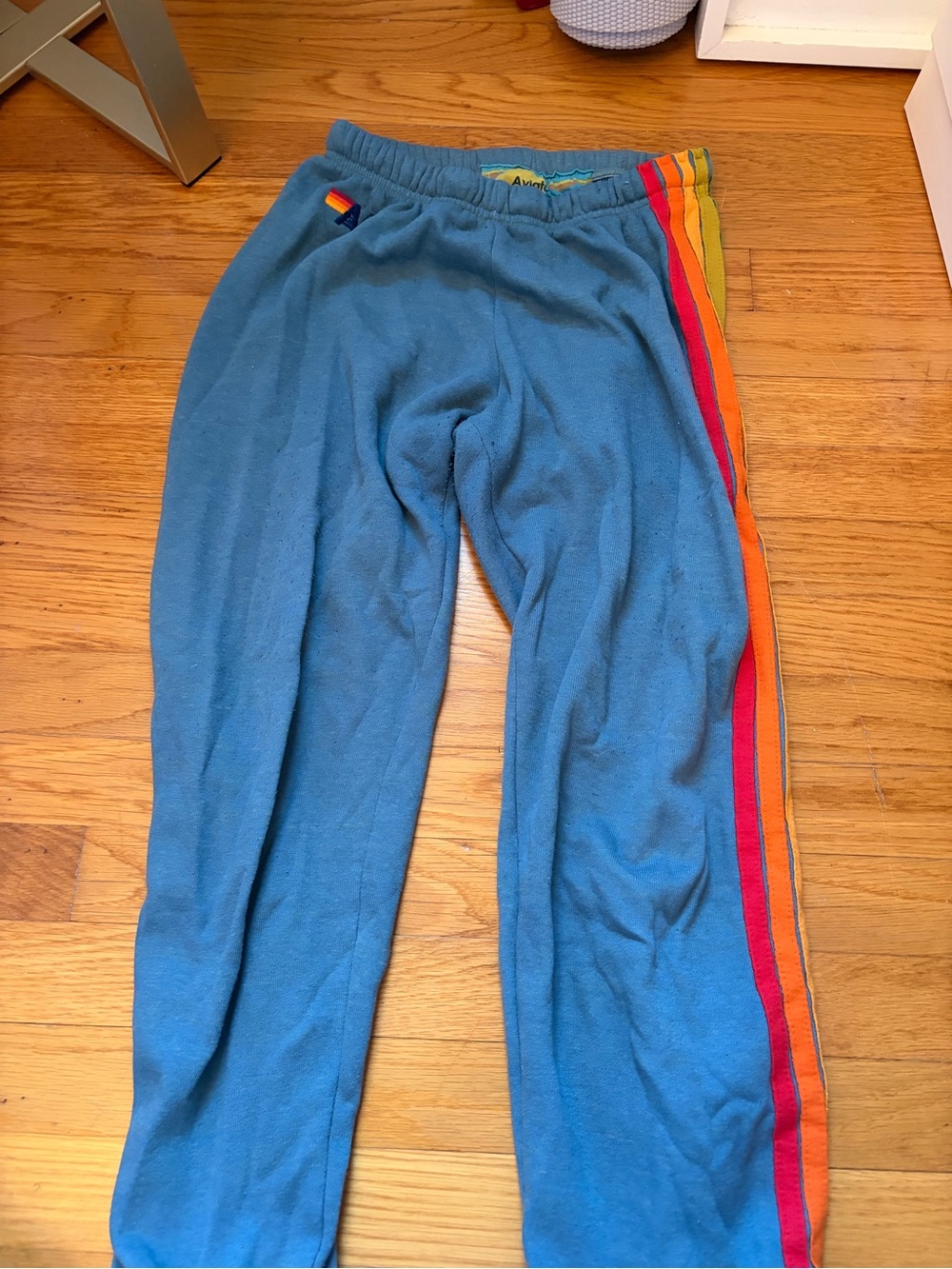 Aviator Nation Blue Sweatpants with Rainbow Side Stripes - Picture 3 of 3